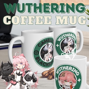 Kubek do kawy z motywem Wichrowej fali, kubek z motywem postaci z Wichrowej fali inspirowany Starbuck, kubek do kawy z postacią strażnika brzegu, Changli, Jiyan, Encore, prezent z motywem więdnącej fali