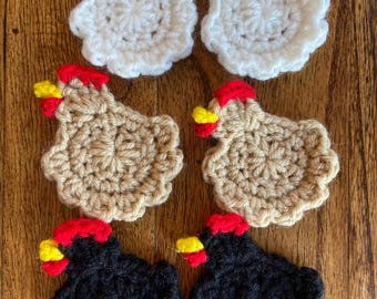 Crochet Chicken Appliques, Set of 2