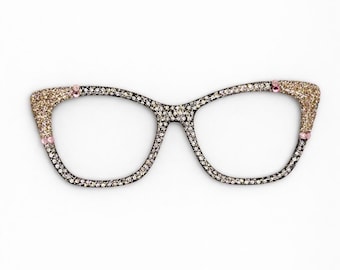 Magnetic Glasses topper premium 3d rhinestone with glitter - white polka dots