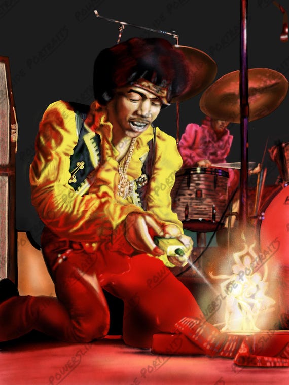 Jimi Hendrix Burning His Guitar at Monterey Pop Festival 1967