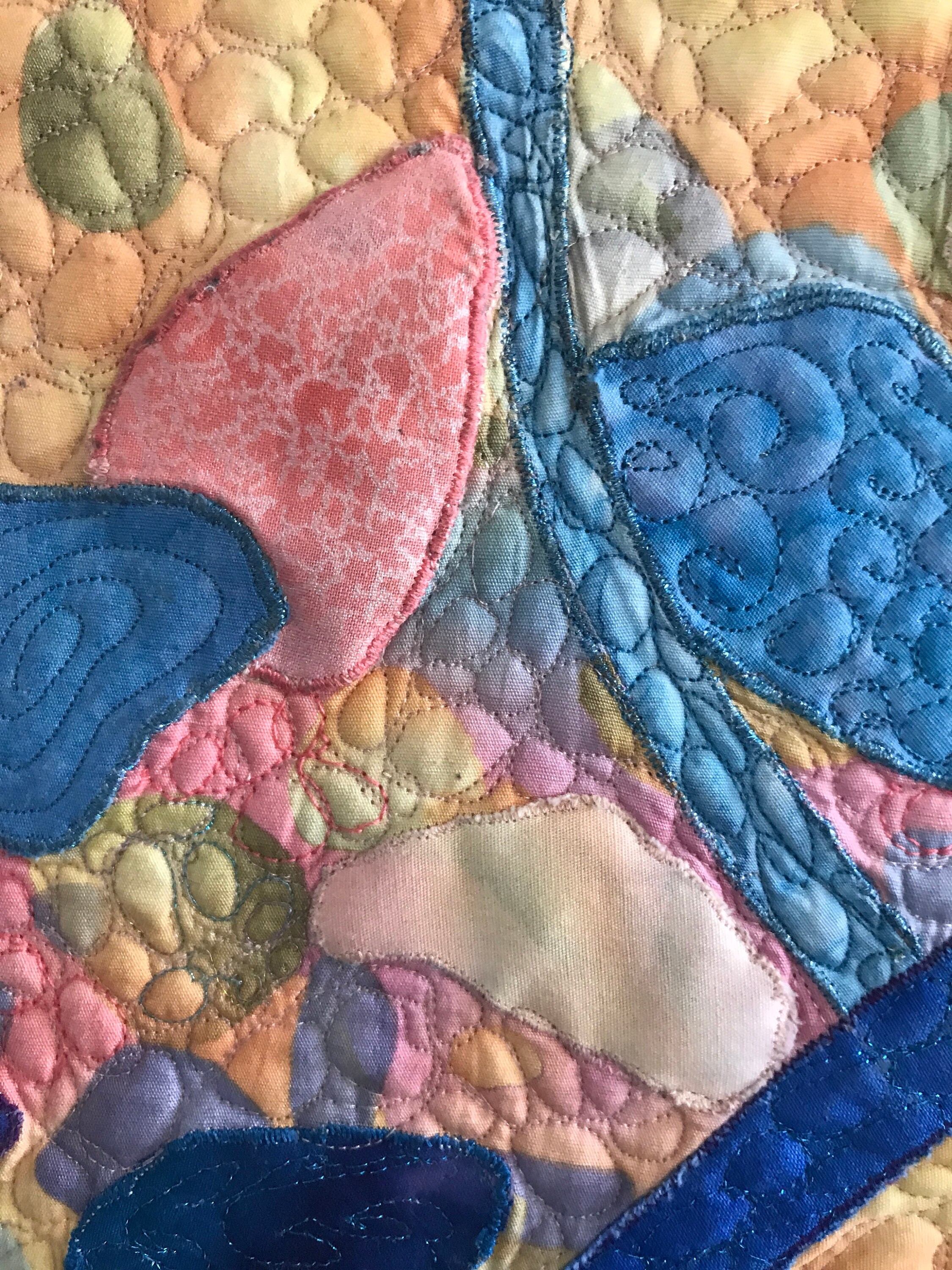 A Abstract Art Quilt for Sale. A Cosmic Spiral in Blue Peach Etsy
