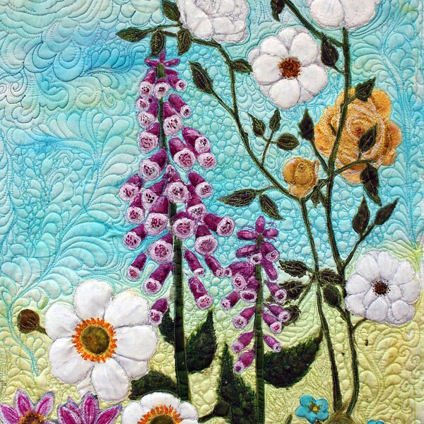Quilts art quilt silk painted original  flower garden