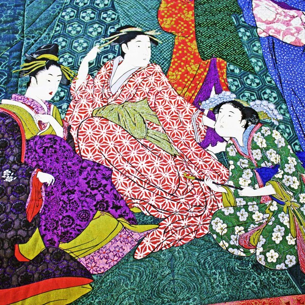 Japanese Geisha Table runner or wall hanging embellished metalic highlights in a large size.