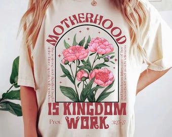 Retro Mom Comfort Colors Shirt, Motherhood Is Kingdom Work Shirt, Mothers Day Shirt, Christian Mom Gift, Religious Mom Tee,Mother Day Outfit