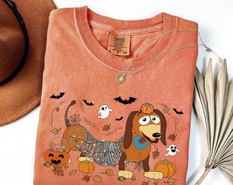 Comfort Colors Toy Story Slinky Halloween T-Shirt, Slinky Dog Halloween Shirt, Cute Dog Shirt, Halloween Shirt, Disney Christmas Shirt