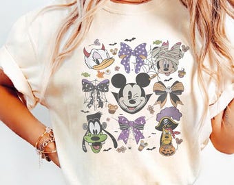 Coquette Bows Disney Halloween 2025 Shirts, Disney Halloween Comfort Color Shirt, Mickey and Friends Halloween, Mickey's Not So Scary Party