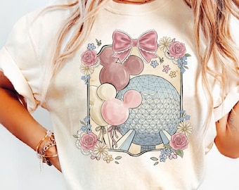 Retro Coquette Bow Disney Epcot Comfort Colors Shirt, Disney Trip Shirts, Epcot World Tour 1982 Tee, Disneyworld Family Matching Shirts
