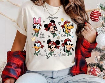Comfort Colors Disney Pirate Christmas Shirt, Mickey Friends Pirate Signature Crew Shirt, Disney Pirate's Life Shirt, Disney Christmas Gift