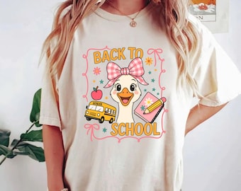 Camisa de maestra con colores cómodos y divertidos de Coquette Silly Goose, camisa de regreso a clases, camisa floral de pato femenino, camisa retro para maestra, regalo para maestra