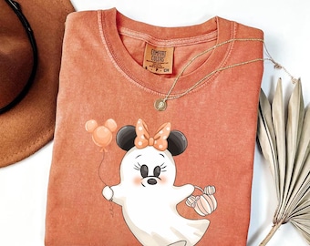 Comfort Color® Disney Mickey Minnie Ghost Shirt, Spooky Season With Pumpkin Tee, Minnie Boo T-shirt, Halloween Party Mickey Not So Scary Tee