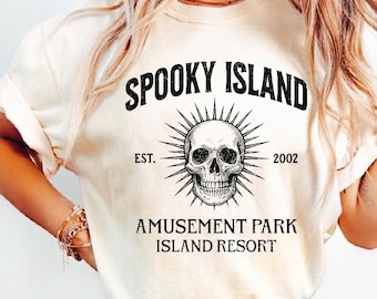 Spooky Island Comfort Colors Shirt, Retro Halloween Movie Shirt, Disco Skull T-Shirt, 90s Nostalgia Halloween, Summer Spooky Shirt
