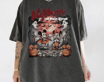 Nightmare on Main Street Shirt, Retro Mickey Minnie Halloween Horror Tee, Spooky Disney Squad Apparel, Classic Movie Inspired Gift