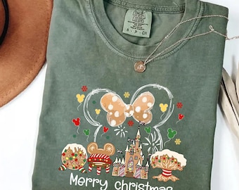Comfort Colors Disney Very Merry Christmas Shirt, Coquette Bows Disneyland Castle Christmas Shirt, Disney Family Christmas Shirt, Disney Tee