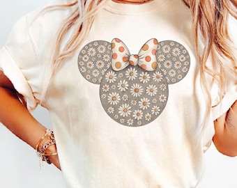 Disney Flower Mickey Minnie Comfort Colors Shirt, Floral Minnie Head Shirt, Daisy Minnie Head Shirt, Minnie Head TShirt, Minnie Ear Shirt