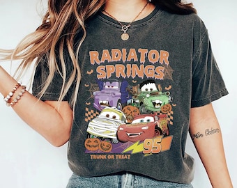 Retro Radiator Springs Cars Movie Halloween Comfort Colors Shirt, Lightning McQueen Halloween Shirt, Disney Halloween Trip, Halloween Party