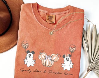 Comfort Colors Spooky Vibes & Pumpkin Spice Shirt, Mickey Minnie Ghost Disney Halloween Shirts, Mickey's Not So Scary Halloween Party Tee