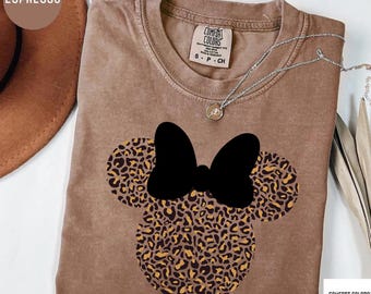 Comfort Colors Leopard Minnie Mouse Shirt, Cute Disney Mom Shirt, Leopard Minnie Ear Shirt, Leopard Women Shirt,Disney Family Vacation Shirt