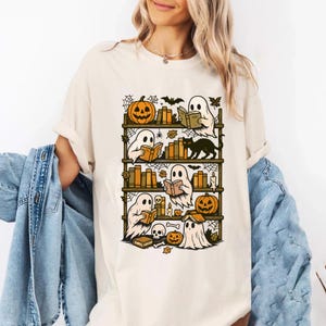 Comfort Colors Retro Ghost Reading Books Shirt, Librarian Ghost Halloween, Halloween Teacher Shirt, Halloween Shirt, Teacher Gift,Boo School