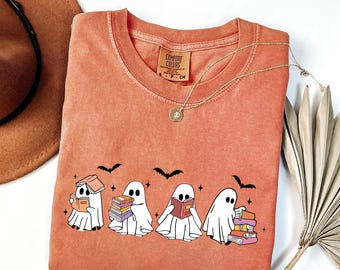 Comfort Colors Ghost Reading Books Shirt, Bookish Halloween Shirt, Teacher Librarian Halloween Gift, Halloween Book Lover, Halloween School