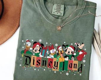 Retro Mickey And Friends Christmas Comfort Colors Shirt, Disneyland Shirt, Vintage Disneyland Christmas Shirt, Christmas Family Matching Tee