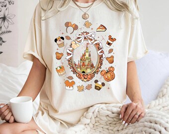 Retro Coquette Bow Fall Disney Castle Comfort Colors Shirt, Disneyworld Fall Shirts, Disneyland Fall T shirt, Pumpkin Season Autumn Fall Tee