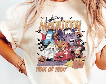 Vintage Lightning Mcqueen Halloween Comfort Colors Shirt, Retro Cars Movie Shirt, WDW Family Vacation Shirt, Piston Cup Tee, Cars Land Shirt