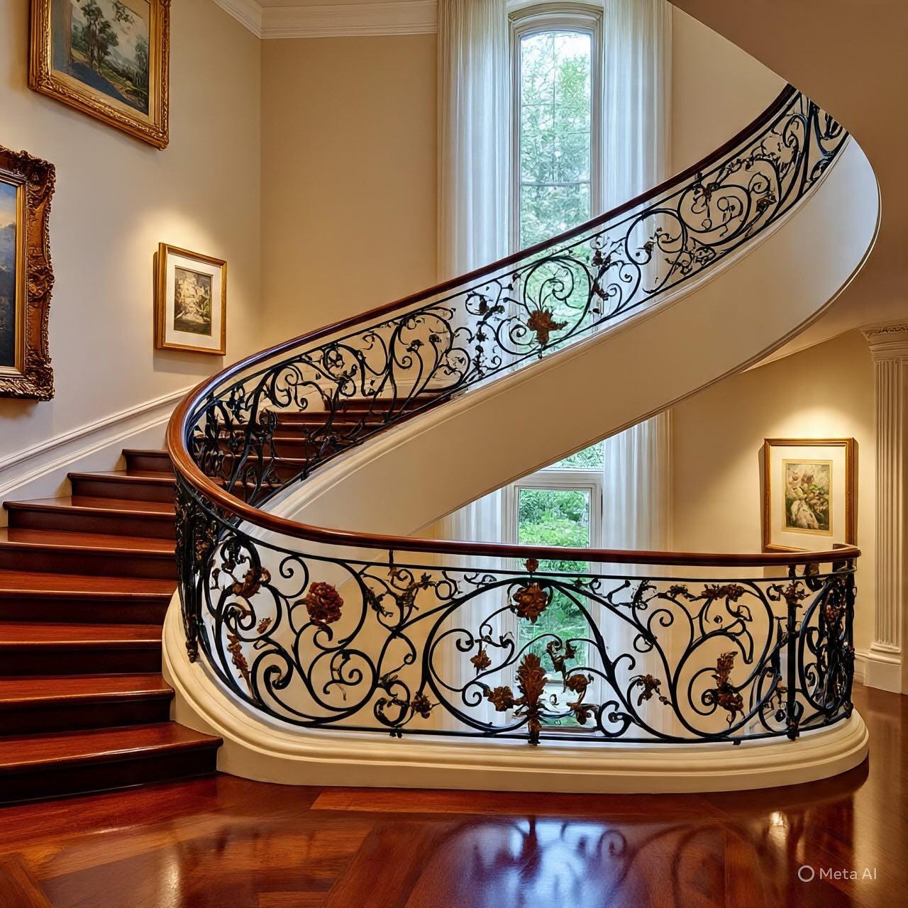 Handmade wrought iron balcony railing with ornamental scrollwork, Coral Springs Florida