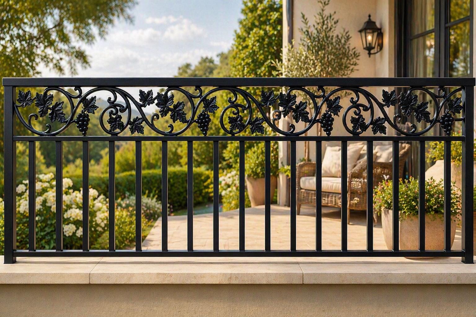 Handmade wrought iron grapevine railing with cast iron grape clusters, Rogersville Tennessee