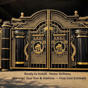 Baroque Palace Gate | Custom Monogram | Hand Forged Ornamental Columns | Bespoke | Ships USA Europe Australia