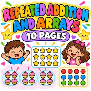 Pack d'introduction à l'addition répétée et aux tableaux pour enfants | Fiches d'exercices de mathématiques préparatoires à la multiplication