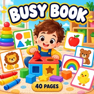 Toddler Busy Book Printable | 40 Quiet Book Activity Pages | Color & Shape Matching, Counting, Tracing | Preschool Learning