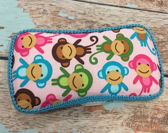 Monkey Pink and Black Travel Wipe Case Baby Wipe Case Ready to Ship