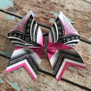 Large Pink White, and Black Glitter Cheer Bow