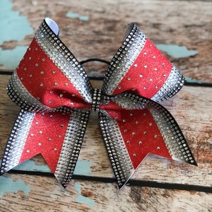 Large Red, White, and Black Glitter Cheer Bow Competition Cheer Cheerleading Allstar Cheer School Cheer