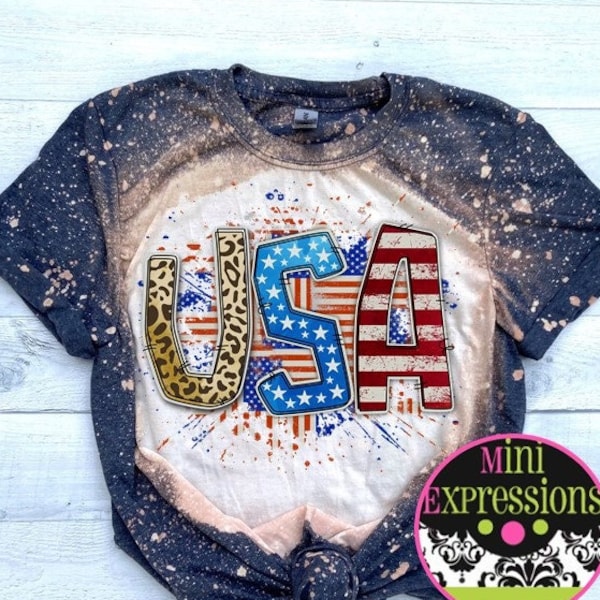 Red White and Blue USA Bleached Shirt You Pick Your Shirt Color bleached tee/4th of July