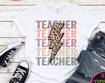 Teacher Leopard Bolt HTV or Sublimation Transfer Ready to Press/ Teacher transfer/ Teaching/ HTV Transfer/ Sublimation Transfer/ Leopard