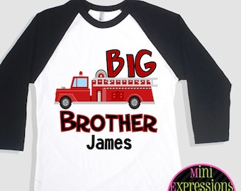 Big Brother Firetruck Raglan shirt Personalized Just For You