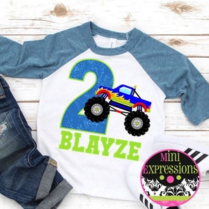 Monster Truck Raglan Birthday shirt Personalized Just For You Any Age Any Name/ Birthday Shirt/ Birthday Outfit/ Monster Truck Birthday