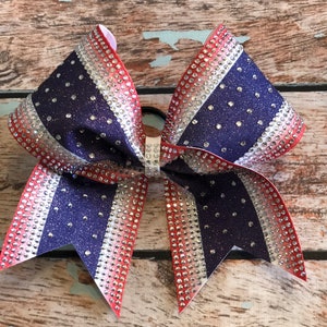 Large Red, White, and Blue Glitter Cheer Bow