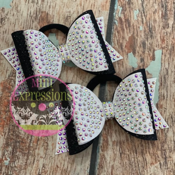 Rhinestone Tailless Cheer Bow competition bow allstar cheerleading school cheer custom bow team bow pigtail bows fun buns