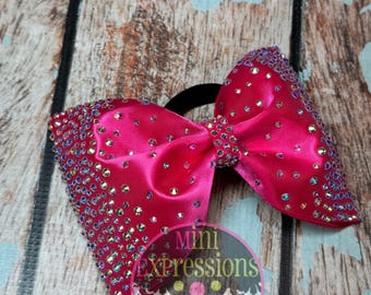 Large Satin Rhinestone Tailless Cheer Bow custom color