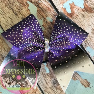 Purple Black and White Scatter Rhinestone Cheer bow Allstar cheerleading school cheer