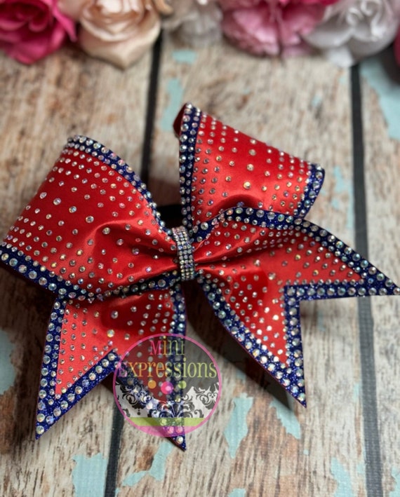 Pink and Blue Rhinestone Cheer Bow Rhinestone Large 8 Inch Bow, Big Bows For Girls, Jumbo Hair  main image 4