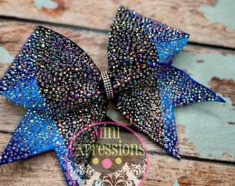 Satin and glitter Full Rhinestone Cheer Bow/ Competition Cheer Bow/ All Star Cheer Bow