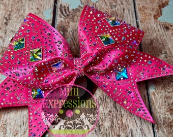 Large Satin Rhinestone Cheer Bow with hand placed large stones custom colors/ Team bow/ Allstar Cheerleading/ competition Cheer