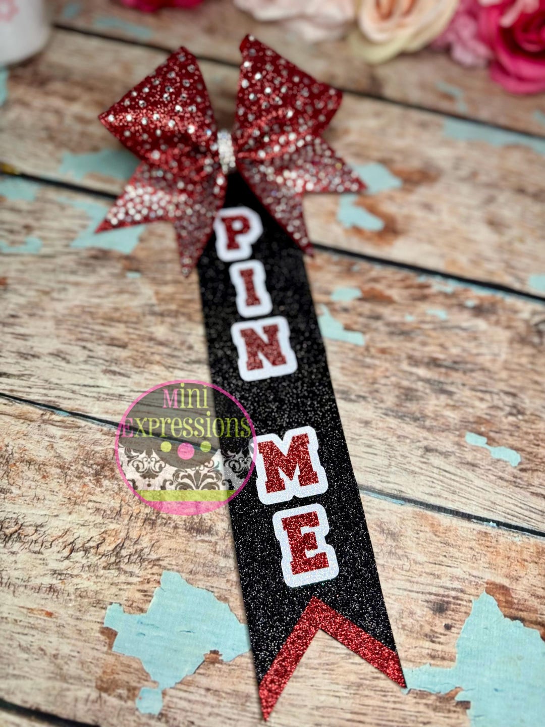Rhinestone Pin Me Ribbon Cheer Bow Backpack Bow Pinme Custom Colors ...