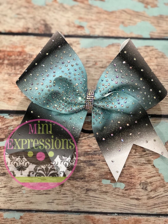 Light Turquoise Black and White Scatter Rhinestone Cheer Bow  display picture 1