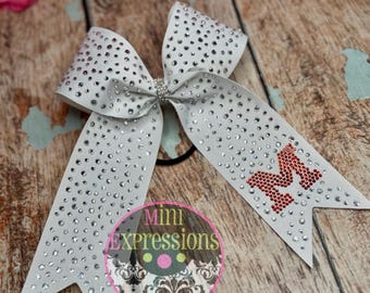 Lazo de animadora con diamantes de imitación para el día del juego / lazos para la banda / porristas escolares / lazos de cola larga / porristas Allstar