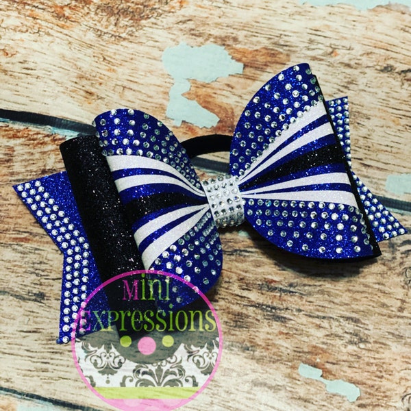 Large Dolly rhinestone Tailless Cheer Bow/ cheerleading/ school cheer/ allstar/ competition bow