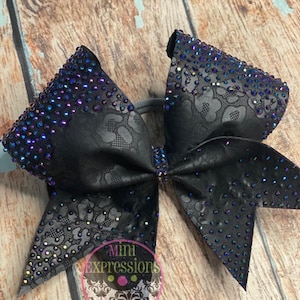 Large Leopard Black on Black Rhinestone Cheer Bow Allstar Cheer Cheerleading
